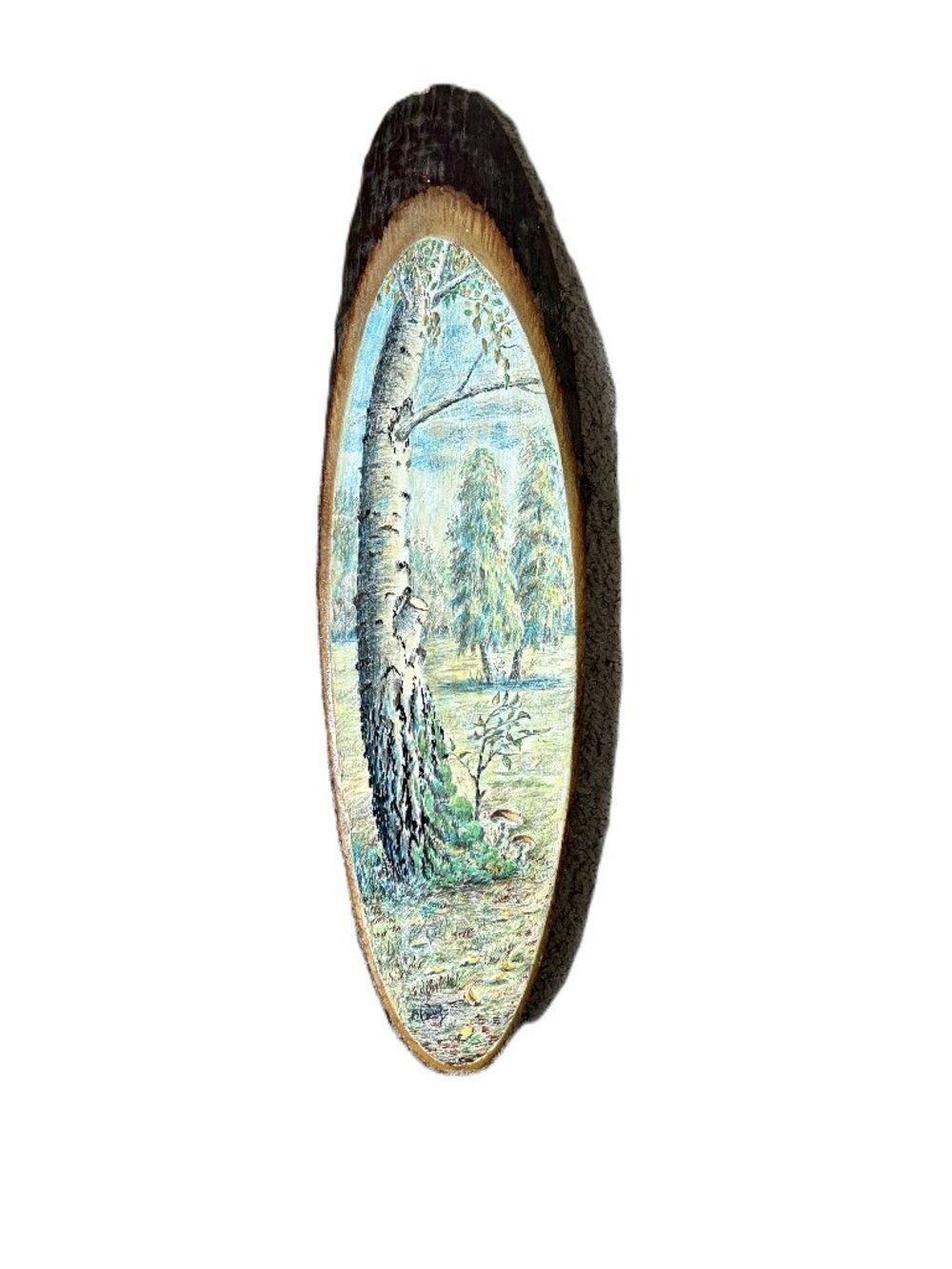 Birch Tree Art on Natural Wood Slice Round MCM